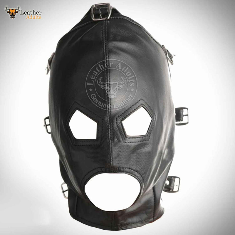 BDSM Leather Hood, BDSM Mask, Tight Real Leather Full Head Mask, Gimp Mask