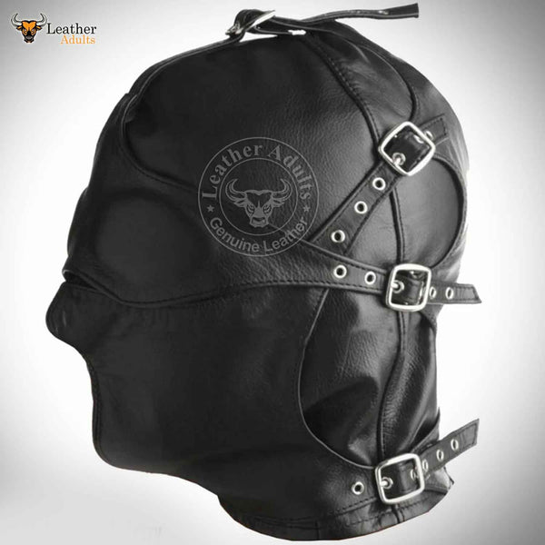 Handmade Real Black Leather Bondage Gimp Hood Mask With Detachable Mouth And Eye Piece BDSM Handmade Mask Fetish Mask Unisex