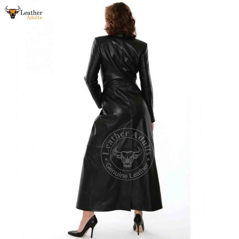 Womens Handmade Beautiful Real Lambskin Leather Steampunk Goth Trench Coat