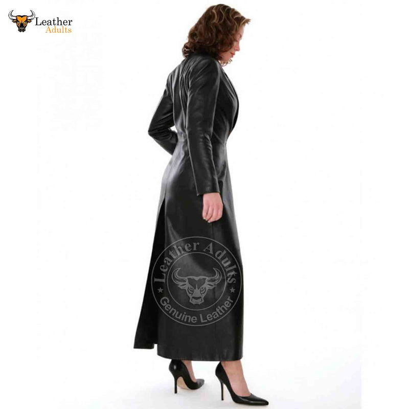 Womens Handmade Beautiful Real Lambskin Leather Steampunk Goth Trench Coat