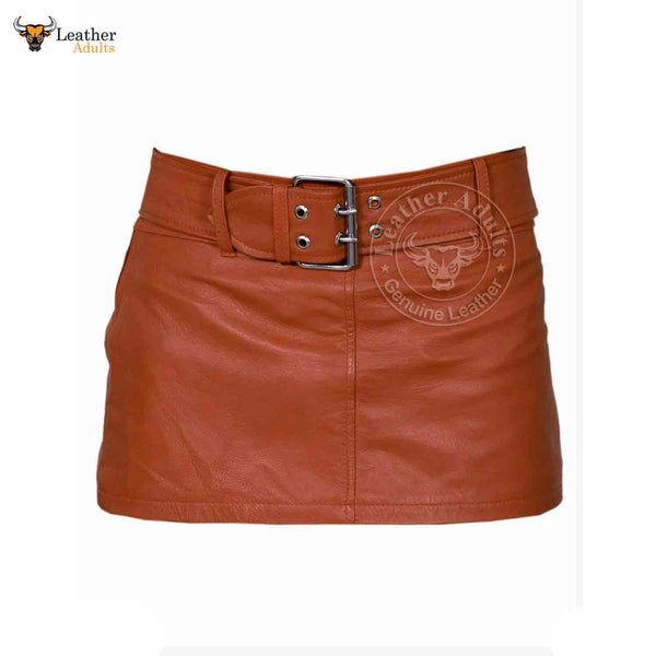 Ladies Sexy Butter Soft Genuine Lambskin Leather Brown Mini Skirt Clubwear