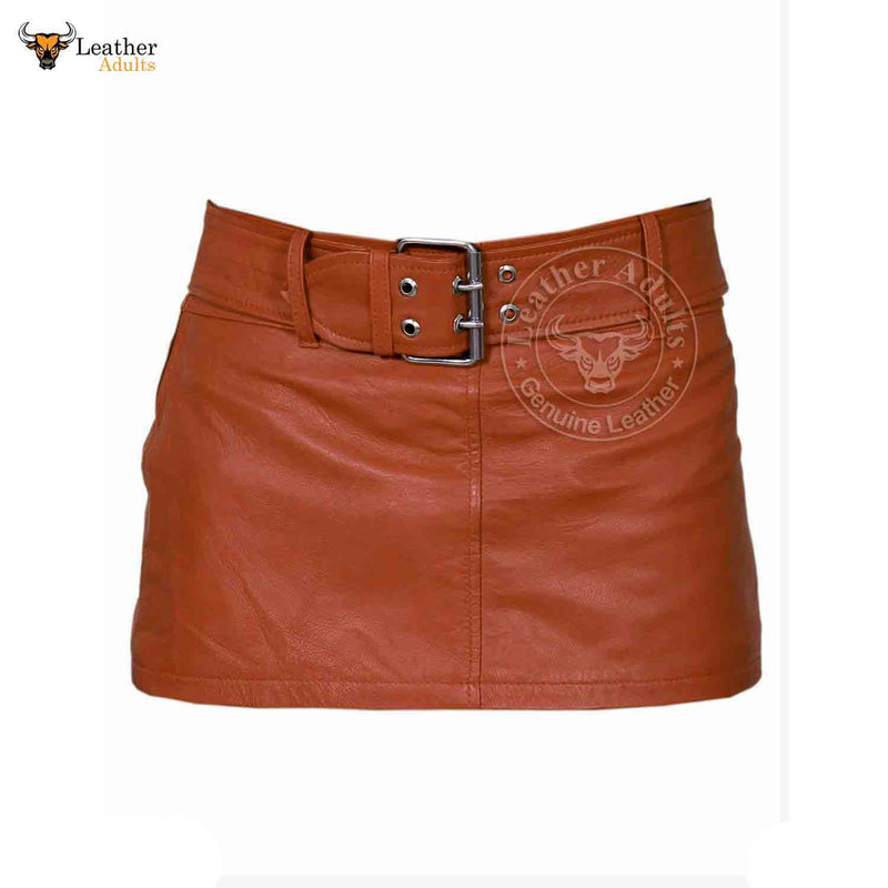 Ladies Sexy Butter Soft Genuine Lambskin Leather Brown Mini Skirt Clubwear