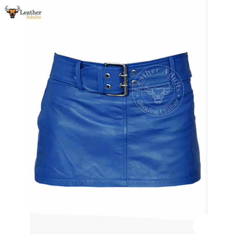 Ladies Sexy Butter Soft Genuine Lambskin Leather Blue Mini Skirt Clubwear