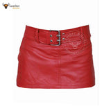 Ladies Sexy Butter Soft Genuine Lambskin Leather Red Mini Skirt Clubwear