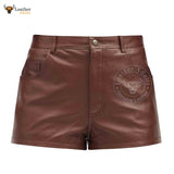 Ladies Brown Genuine Soft Lambskin Leather High Rise Shorts