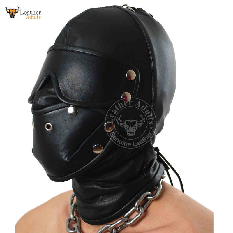 Detachable Sensory Gimp Hood eyes and mouth laced closure Hood Bondage BDSM Hood Mask Black Soft Leather Unisex Hood