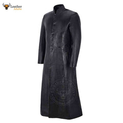Mens Black Real Cowhide Leather Goth Long Coat Steampunk Matrix Trench Coat Gothic Van Helsing Coat