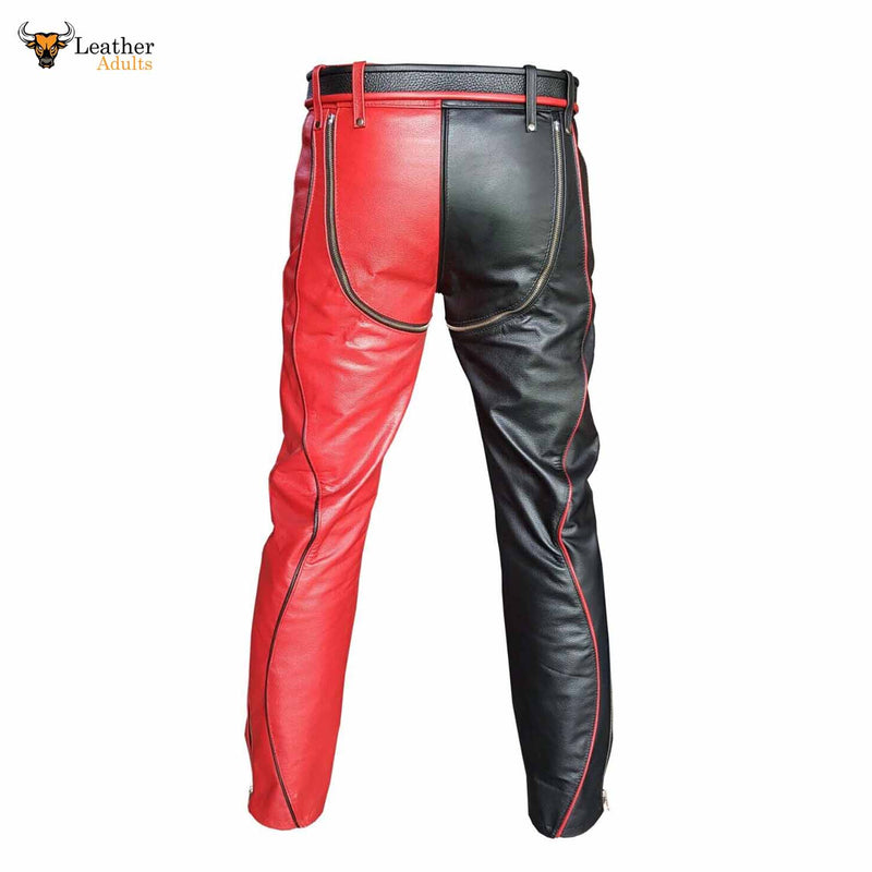 Mens Black and Red Leather Heavy Duty Bondage Pants New Style Jeans BLUF