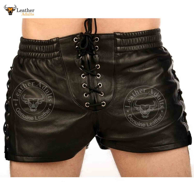 Men's Real Lambskin Leather Boxer Shorts Sexy Gay Nappa Leather Shorts