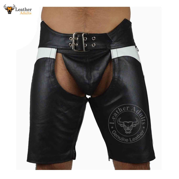 Men’s Real Cowhide Leather Shorts Knees Long Shorts Leather Chaps