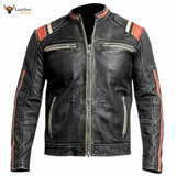 Men's Retro 3 Cafe Racer Biker Vintage Distressed Fashion Moto Leather Jacket