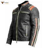Men's Retro 3 Cafe Racer Biker Vintage Distressed Fashion Moto Leather Jacket
