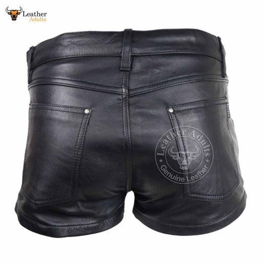 Mens Black 100% Genuine Leather Sexy Shorts with Belt *New*