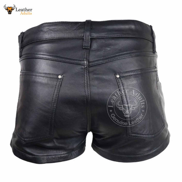 Mens Black 100% Genuine Leather Sexy Shorts with Belt *New*