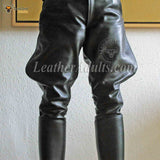 Mens Black Genuine Soft Cowhide Leather Breeches Trousers Lederjeans Pants BLUF Pants