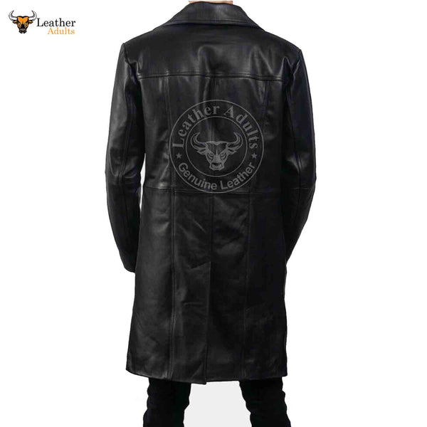 Mens Black Real Cowhide Leather Trench Steampunk Gothic Matrix Winter Coat Jacket