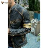 Mens Real Leather Biker Cafe Racer Vintage Motorcycle Distressed Black Genuine Leather Jacket