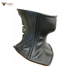 Roller buckle Black Real Leather Over Mouth Neck Corset Posture Collar
