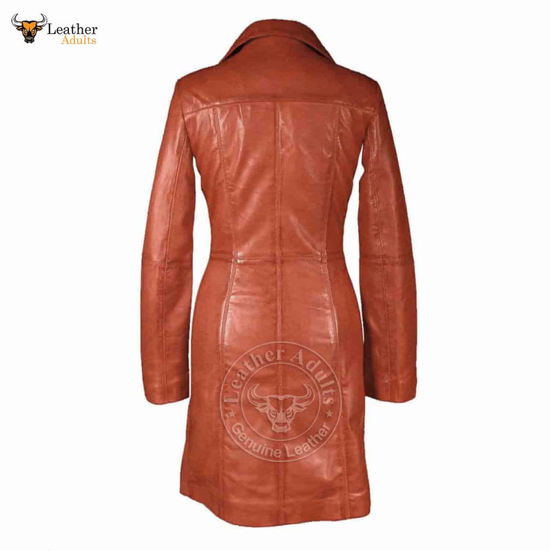 Womens Brown Beautiful LAMBS LEATHER Ladies Steampunk GOTH Style Trench Coat T16