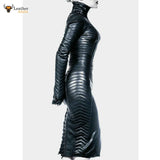 Womens Real Leather Gothic Bodysuit Separate Zipper Hood Steampunk Leather Dress