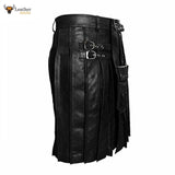 Black LEATHER Pleated Kilt & Sporran – K7 – BLK