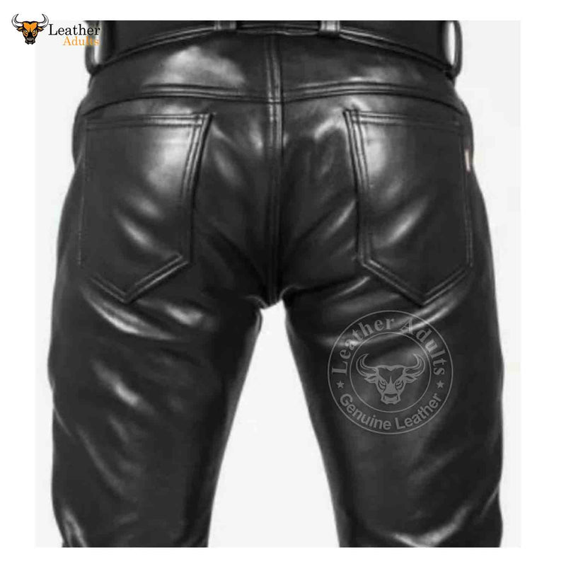 Mens Black Cowhide Leather Pants Trousers Lederjeans Lederhosen Breeches BLUF Pants