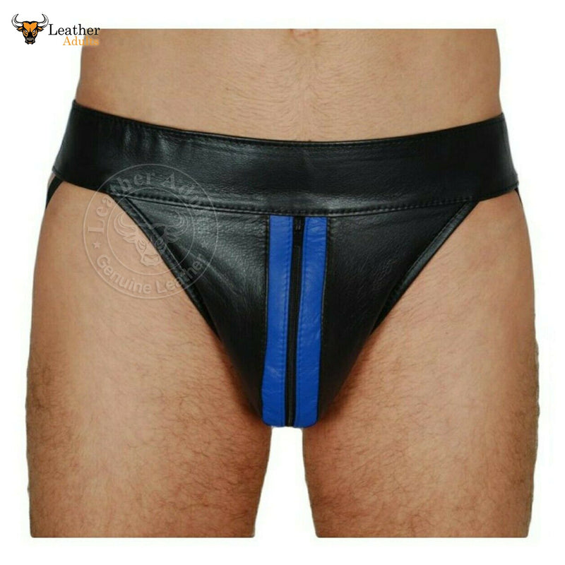 JOCKSTRAP Gay Thong Leather Slip String With Blue Stripes Lederhose Jockstrap Leder Pants M,L, XL