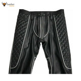 Leather Mens Trousers Black White Piping Pants Biker BLUF Breeches Gay Trousers