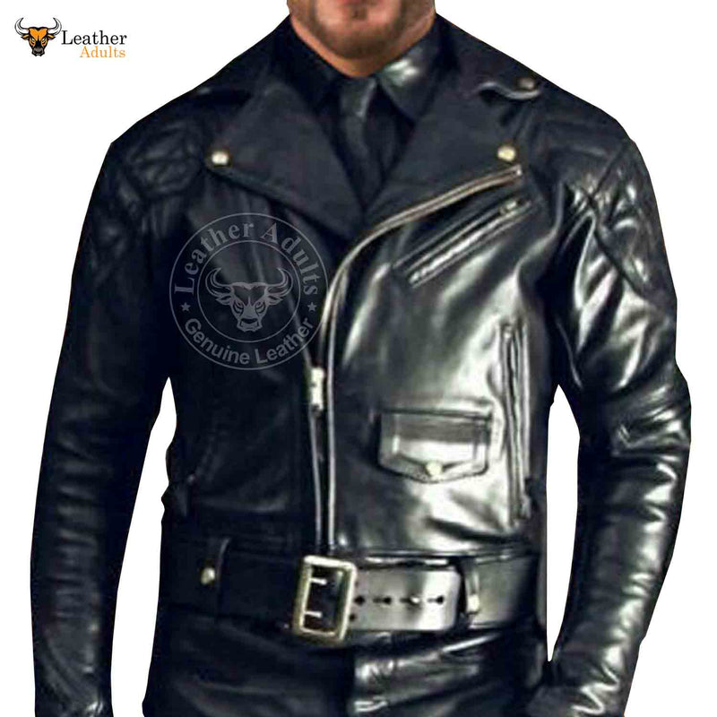 Men's Real Cowhide Leather Quilted Panels Bikers Jacket Thick Cow Leather Bikers Jacket