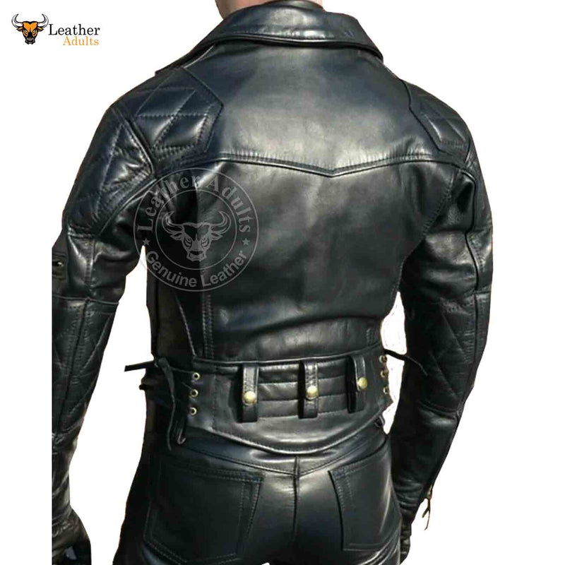 Men's Real Cowhide Leather Quilted Panels Bikers Jacket Thick Cow Leather Bikers Jacket