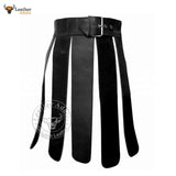 Mens Black Real Leather Kilt Gladiator Costume LARP Kilts
