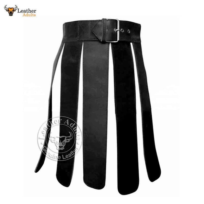 Mens Black Real Leather Kilt Gladiator Costume LARP Kilts