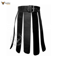 Mens Black Real Leather Kilt Gladiator Costume LARP Kilts