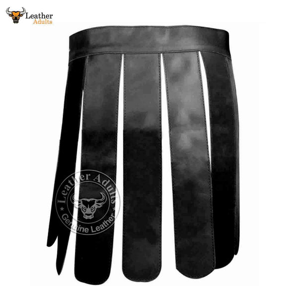 Mens Black Real Leather Kilt Gladiator Costume LARP Kilts
