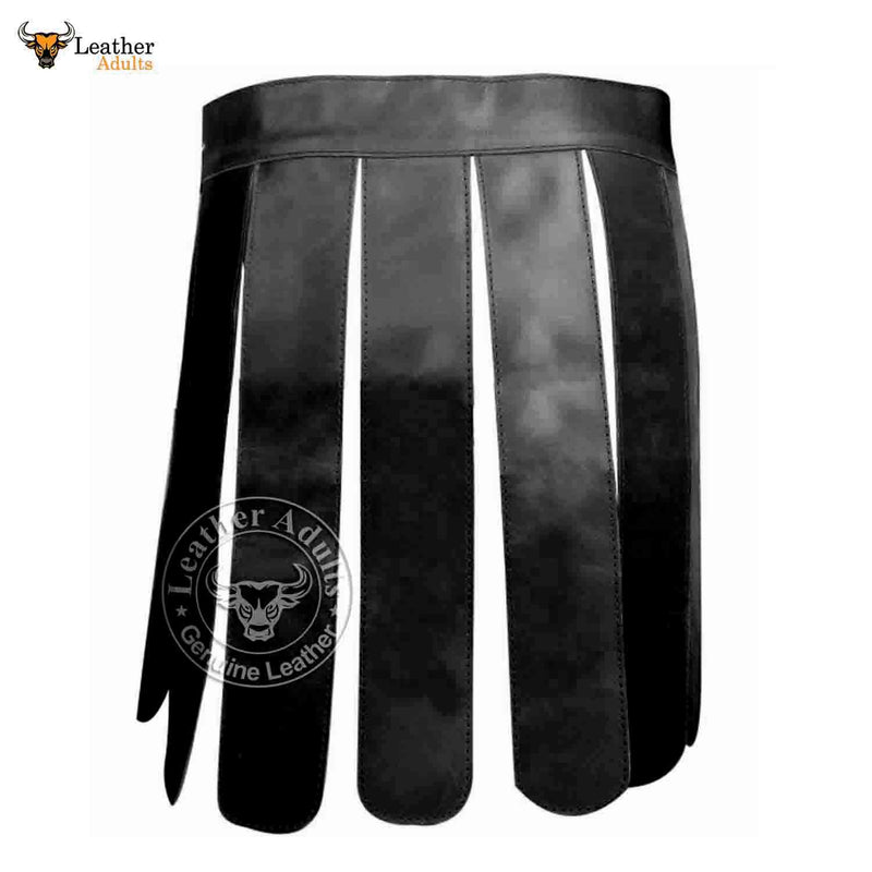Mens Black Real Leather Kilt Gladiator Costume LARP Kilts