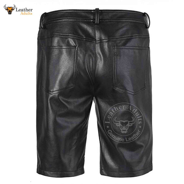 WOMENS BLACK 100% GENUINE LEATHER BERMUDA SHORTS with Five Pockets