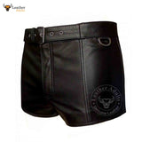 MENS Black GENUINE LEATHER Shorts With Full Lace Back Gay Shorts