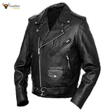 Mens Genuine Cowhide Leather Black Brando Style Biker Jacket