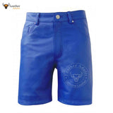 MENS 100% GENUINE BLUE LEATHER BERMUDA SHORTS with Five Pockets