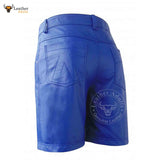 MENS 100% GENUINE BLUE LEATHER BERMUDA SHORTS with Five Pockets