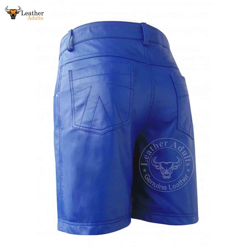 MENS 100% GENUINE BLUE LEATHER BERMUDA SHORTS with Five Pockets