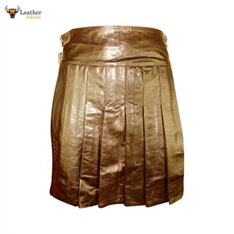 Brown LEATHER Fully Pleated Kilt – K2-BRW