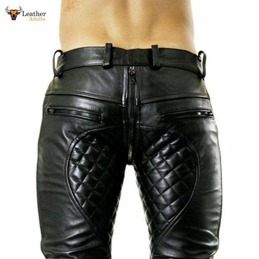 Mens Real Cow Leather Black Shorts with Full Front to Rear Zip Clubwear Leisure