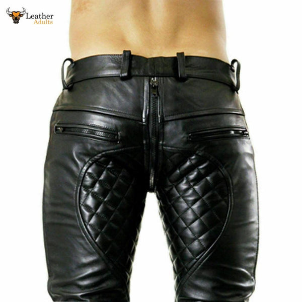 Mens Real Cow Leather Black Shorts with Full Front to Rear Zip Clubwear Leisure