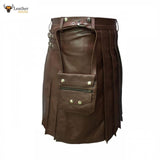 Brown Skipper Leather Beautiful Pleated Kilt & Sporran – K7 – BRW