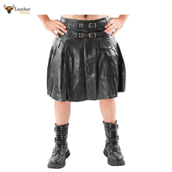 Men's Leather Kilt Pleated with Twin Buckles Most Sizes