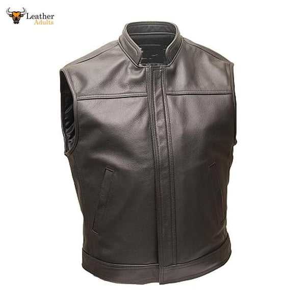 Mens Superb Quality 100% Cowhide Leather Biker Style Waistcoat Vest