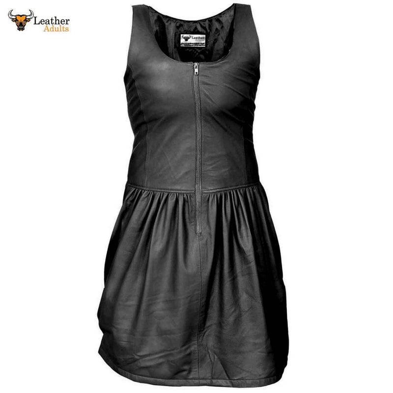 Ladies GENUINE LAMBS LEATHER BLACK SEXY DRESS