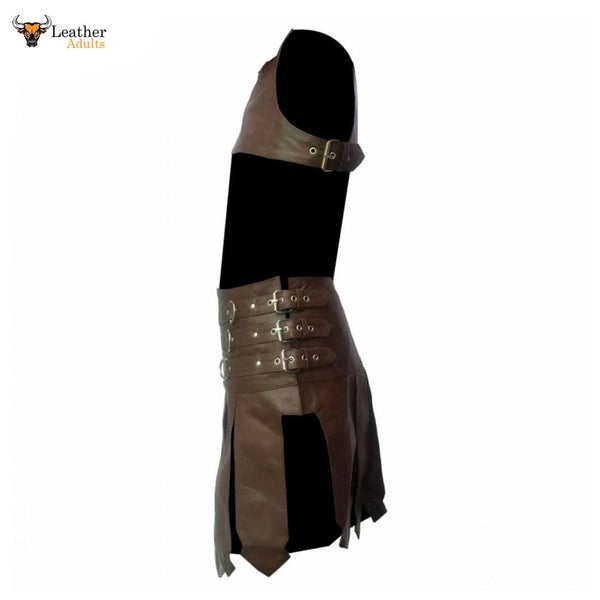 Mens Brown Leather Roman Gladiator Kilt Set - K3