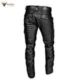 Men's Black Real Leather Pants Cargo 6 Pockets Pants Bikers Leather Breeches Trousers